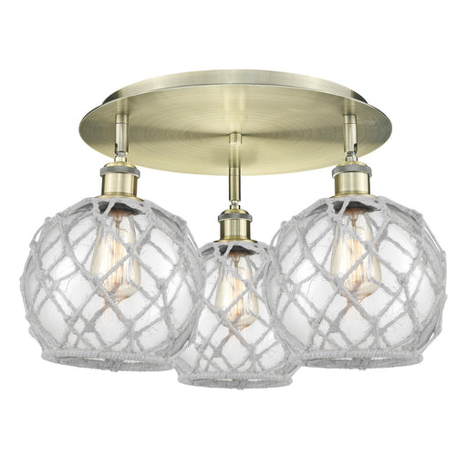 Innovations Farmhouse Rope 20in 3-Light Semi-Flush | Industrial Antique Brass and Clear Glass Rope | Kitchen & Hallway | Model 516-3C-AB-G122-8RW