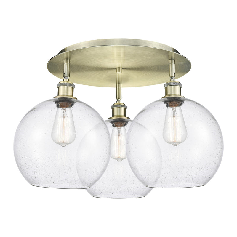 Innovations Athens 22in 3-Light Semi-Flush | Industrial Antique Brass and Seedy Glass | Kitchen & Dining Room | Model 516-3C-AB-G124-10