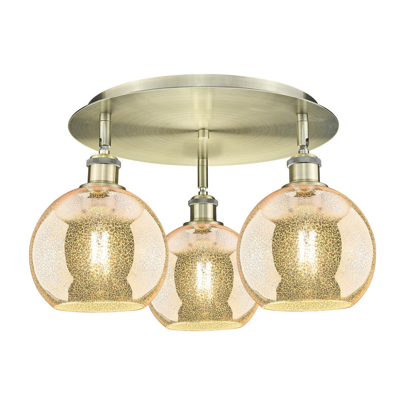 Innovations Athens 20in 3-Light Semi-Flush | Industrial Antique Brass and Mercury Glass | Kitchen & Dining Room | Model 516-3C-AB-G128-8
