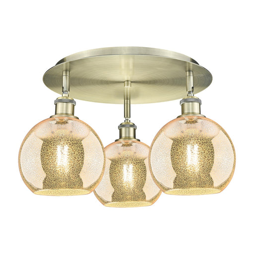 Innovations Athens 20in 3-Light Semi-Flush | Industrial Antique Brass and Mercury Glass | Kitchen & Dining Room | Model 516-3C-AB-G128-8
