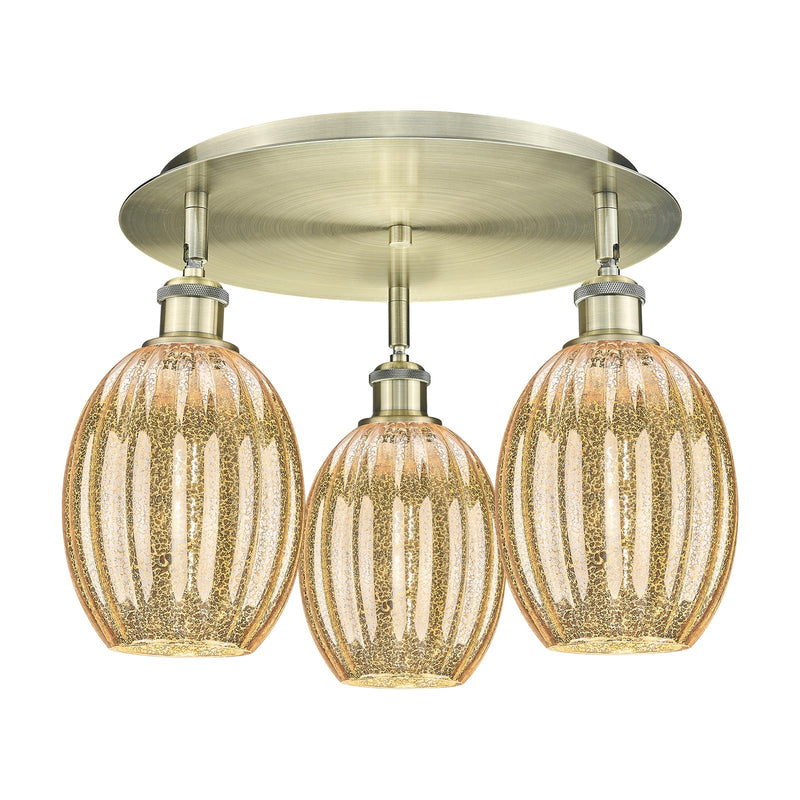 Innovations Preston Bulb 18in 3-Light Semi-Flush | Industrial Antique Brass and Mercury Glass | Kitchen & Dining Room | Model 516-3C-AB-G459-6ME