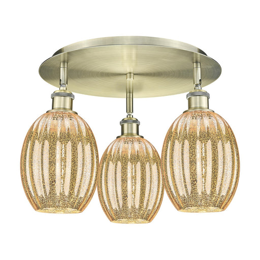 Innovations Preston Bulb 18in 3-Light Semi-Flush | Industrial Antique Brass and Mercury Glass | Kitchen & Dining Room | Model 516-3C-AB-G459-6ME