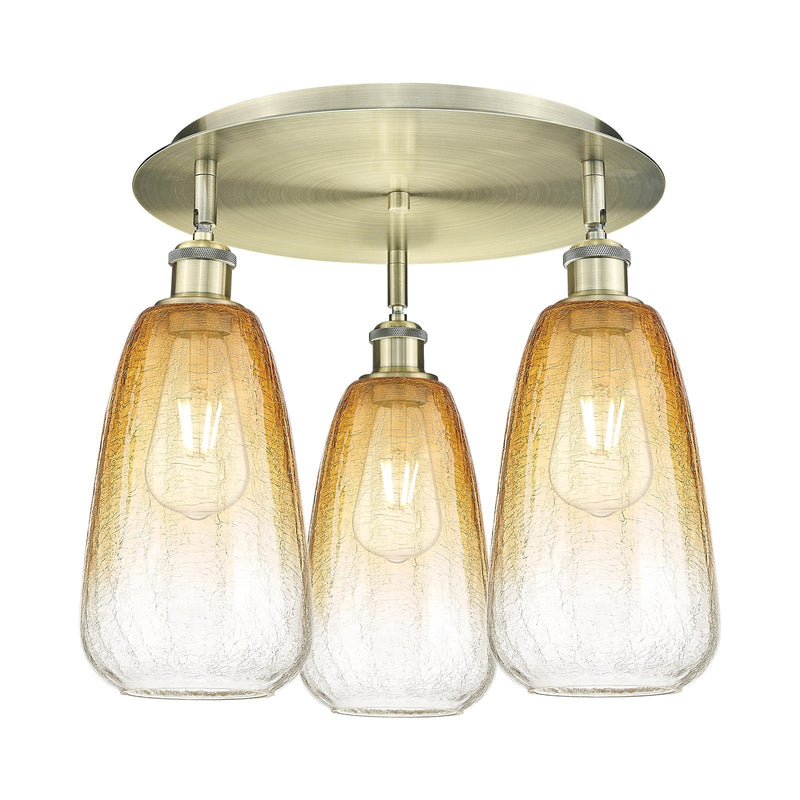 Innovations Brookhaven Almond 18in 3-Light Semi-Flush Mount | Industrial Antique Brass and Amber Glass | Kitchen & Hallway | Model 516-3C-AB-G480-6AM