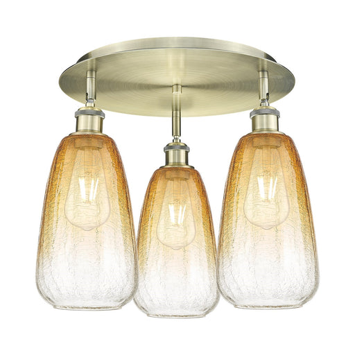 Innovations Brookhaven Almond 18in 3-Light Semi-Flush Mount | Industrial Antique Brass and Amber Glass | Kitchen & Hallway | Model 516-3C-AB-G480-6AM