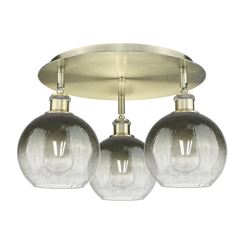 Innovations Brookhaven Globe 20in 3-Light Semi-Flush Mount | Industrial Antique Brass and Slate Glass | Kitchen & Hallway | Model 516-3C-AB-G483-8SL