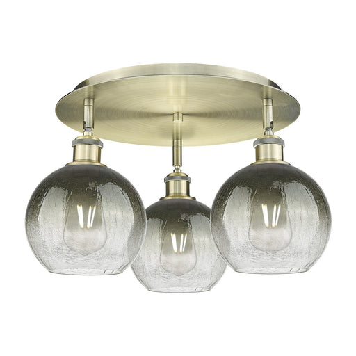 Innovations Brookhaven Globe 20in 3-Light Semi-Flush Mount | Industrial Antique Brass and Slate Glass | Kitchen & Hallway | Model 516-3C-AB-G483-8SL