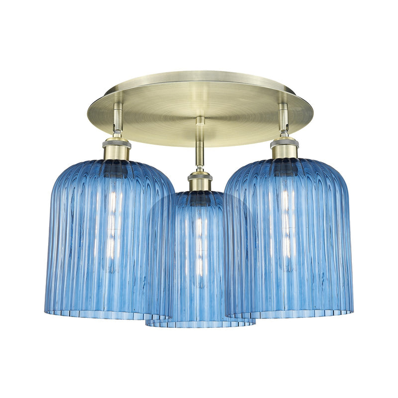 Innovations Bridal Veil 17in 3-Light Semi-Flush Mount | Art Nouveau Antique Brass and Princess Blue Glass | Kitchen Island | Model 516-3C-AB-G559-8BL