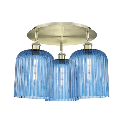 Innovations Bridal Veil 17in 3-Light Semi-Flush Mount | Art Nouveau Antique Brass and Princess Blue Glass | Kitchen Island | Model 516-3C-AB-G559-8BL
