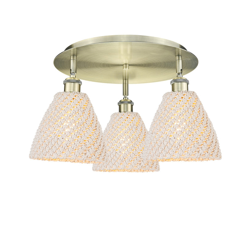 Innovations Bristol Natural 19in 3-Light Semi-Flush Mount | Farmhouse Antique Brass and Natural Fiber Dome Shade | Model 516-3C-AB-NBD-75-NAT