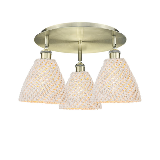 Innovations Bristol Natural 19in 3-Light Semi-Flush Mount | Farmhouse Antique Brass and Natural Fiber Dome Shade | Model 516-3C-AB-NBD-75-NAT