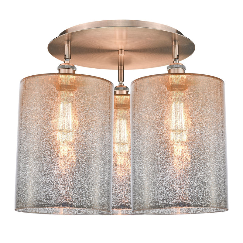 Innovations Cobbleskill 21in 3-Light Semi-Flush Mount | Industrial Antique Copper and Mercury Glass Drum Shade | Kitchen | Model 516-3C-AC-G116-L