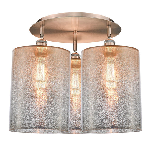 Innovations Cobbleskill 21in 3-Light Semi-Flush Mount | Industrial Antique Copper and Mercury Glass Drum Shade | Kitchen | Model 516-3C-AC-G116-L