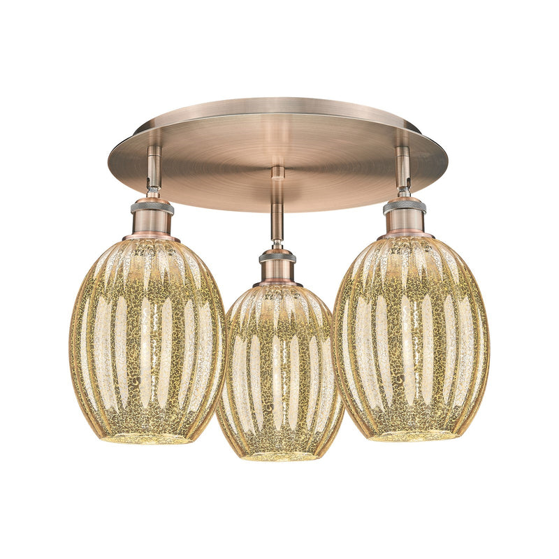 Innovations Preston Bulb 18in 3-Light Semi-Flush | Industrial Antique Copper and Mercury Glass | Kitchen & Dining Room | Model 516-3C-AC-G459-6ME