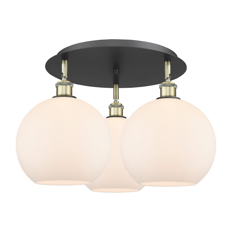 Innovations Athens 22in 3-Light Semi-Flush Mount | Industrial Black Antique Brass Steel and Matte White Glass | Kitchen & | Model 516-3C-BAB-G121-10