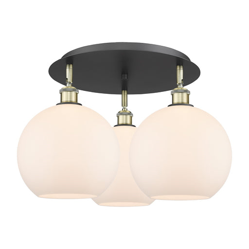 Innovations Athens 22in 3-Light Semi-Flush Mount | Industrial Black Antique Brass Steel and Matte White Glass | Kitchen & | Model 516-3C-BAB-G121-10
