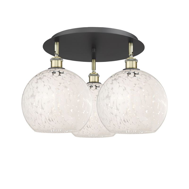 Innovations White Mouchette 22in 3-Light Semi-Flush | Art Nouveau Black Antique Brass and White Mouchette Glass | Model 516-3C-BAB-G1216-10WM