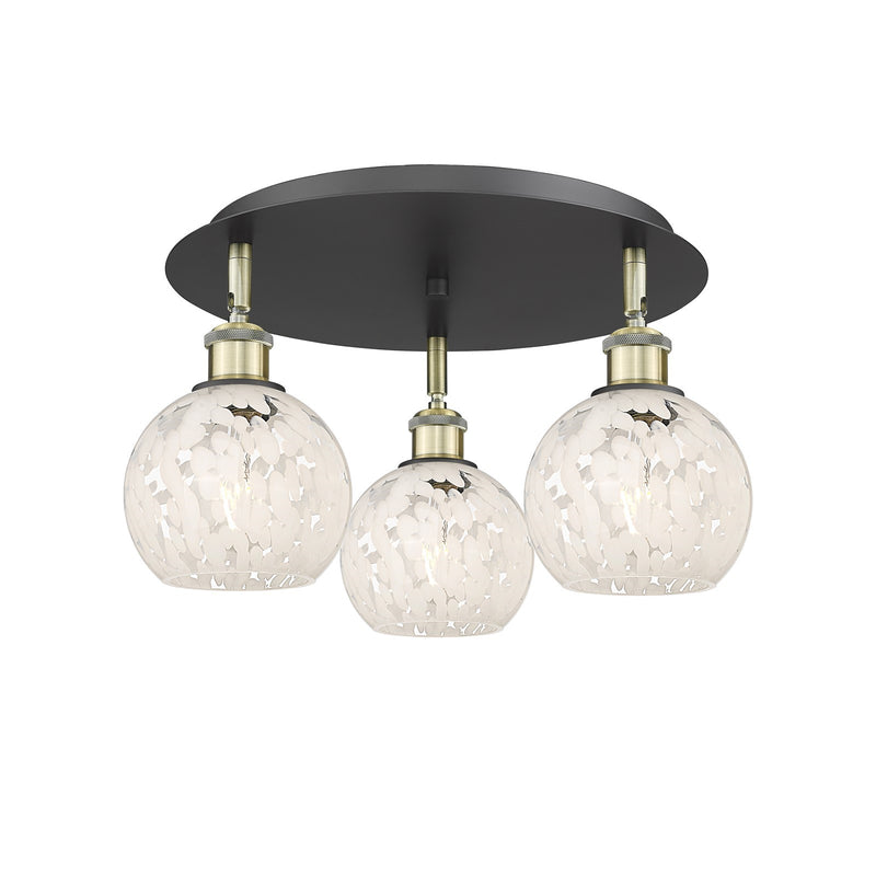 Innovations White Mouchette 18in 3-Light Semi-Flush | Art Nouveau Black Antique Brass and White Mouchette Glass | Model 516-3C-BAB-G1216-6WM