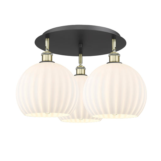 Innovations Ballston 22in 3-Light Semi-Flush Mount | Art Nouveau Black Antique Brass and White Venetian Glass | Model 516-3C-BAB-G1217-10WV