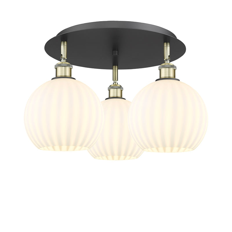 Innovations Ballston 20in 3-Light Semi-Flush Mount | Art Nouveau Black Antique Brass and White Venetian Glass | Model 516-3C-BAB-G1217-8WV