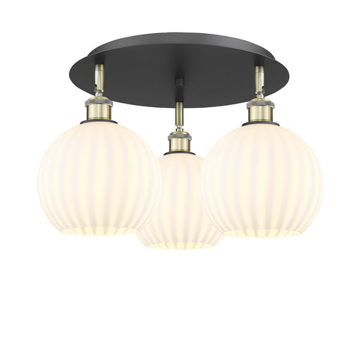 Innovations Ballston 20in 3-Light Semi-Flush Mount | Art Nouveau Black Antique Brass and White Venetian Glass | Model 516-3C-BAB-G1217-8WV