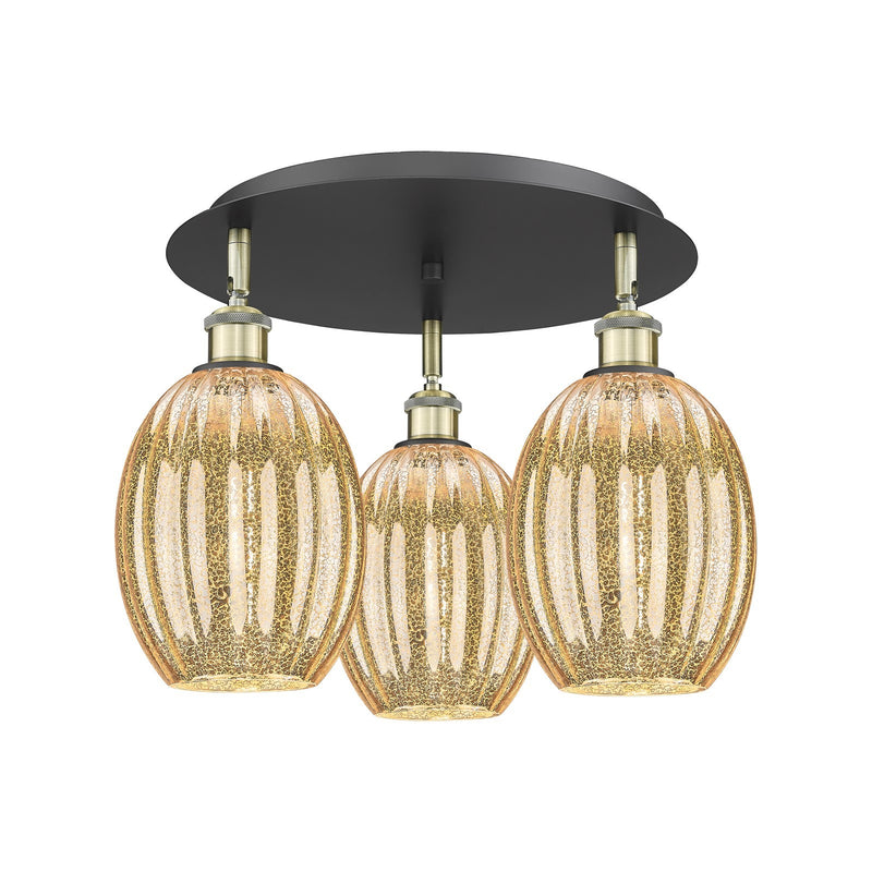 Innovations Preston Bulb 18in 3-Light Semi-Flush | Industrial Black Antique Brass and Mercury Glass | Kitchen & Hallway | Model 516-3C-BAB-G459-6ME