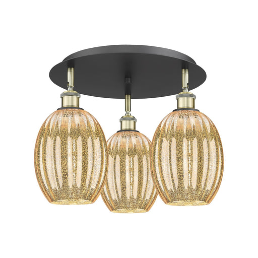 Innovations Preston Bulb 18in 3-Light Semi-Flush | Industrial Black Antique Brass and Mercury Glass | Kitchen & Hallway | Model 516-3C-BAB-G459-6ME