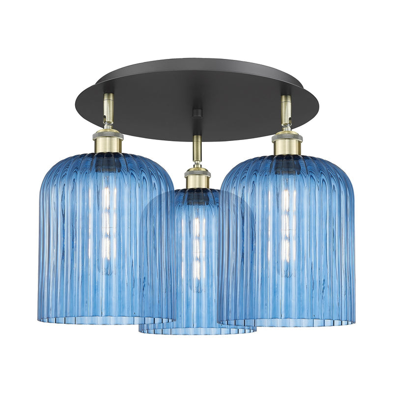 Innovations Bridal Veil 17in 3-Light Semi-Flush | Art Nouveau Black Antique Brass and Princess Blue Glass | Dining Room | Model 516-3C-BAB-G559-8BL