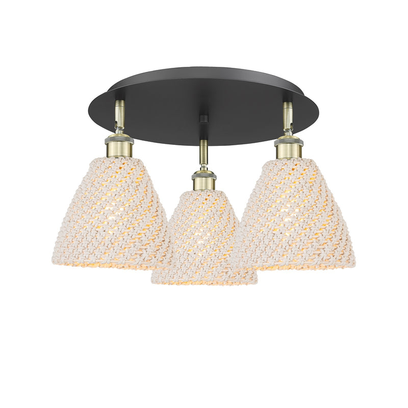 Innovations Bristol Natural 19.25in 3-Light Semi-Flush | Farmhouse Black Antique Brass and Natural Fiber | Kitchen | Model 516-3C-BAB-NBD-75-NAT