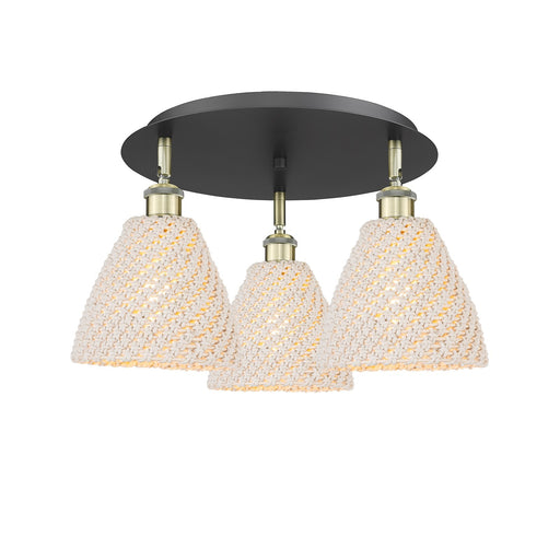 Innovations Bristol Natural 19.25in 3-Light Semi-Flush | Farmhouse Black Antique Brass and Natural Fiber | Kitchen | Model 516-3C-BAB-NBD-75-NAT