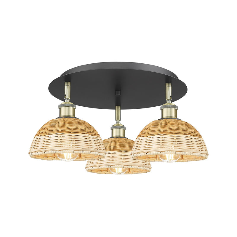 Innovations Bristol Natural II 19.25in 3-Light Semi-Flush | Industrial Black Antique Brass and Natural Fiber | Kitchen | Model 516-3C-BAB-NBD2-75-NAT