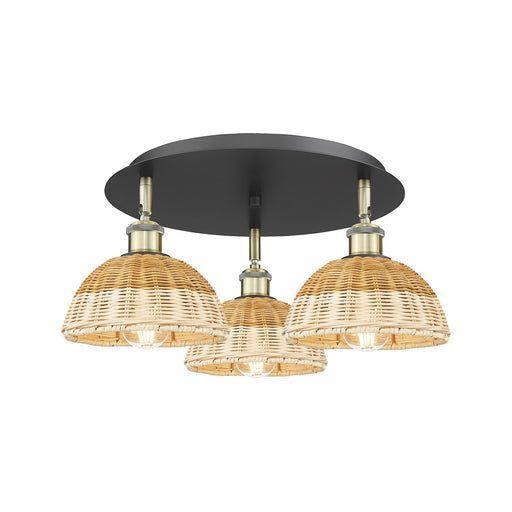 Innovations Bristol Natural II 19.25in 3-Light Semi-Flush | Industrial Black Antique Brass and Natural Fiber | Kitchen | Model 516-3C-BAB-NBD2-75-NAT