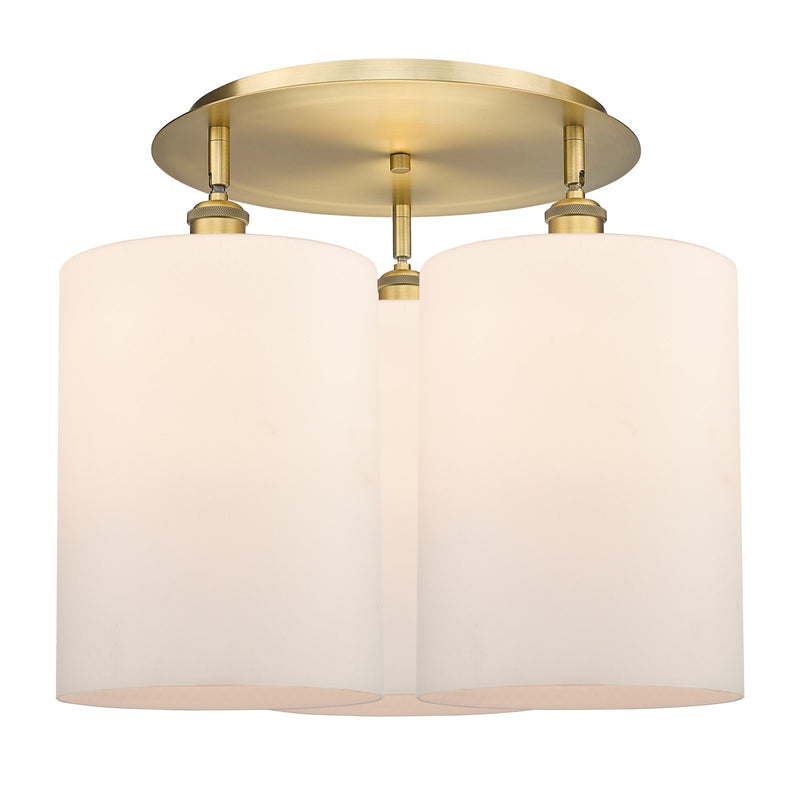 Innovations Cobbleskill 20.75in 3-Light Semi-Flush | Industrial Brushed Brass and Matte White Glass | Kitchen & Dining Room | Model 516-3C-BB-G111-L