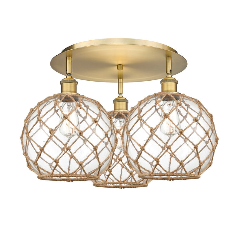Innovations Farmhouse Rope 22in 3-Light Semi-Flush Mount | Industrial Brushed Brass and Clear Glass | Kitchen & Dining | Model 516-3C-BB-G122-10RB
