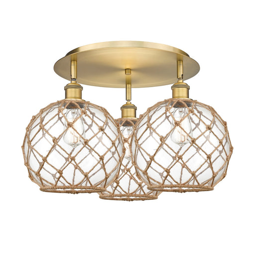 Innovations Farmhouse Rope 22in 3-Light Semi-Flush Mount | Industrial Brushed Brass and Clear Glass | Kitchen & Dining | Model 516-3C-BB-G122-10RB