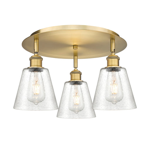 Innovations Caton 18in 3-Light Semi-Flush Mount | Industrial Brushed Brass and Frosted Glass | Kitchen & Dining Room | Model 516-3C-BB-G454