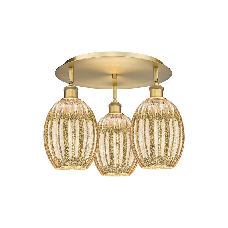 Innovations Preston Bulb 18in 3-Light Semi-Flush | Industrial Brushed Brass and Mercury Glass | Kitchen & Hallway | Model 516-3C-BB-G459-6ME
