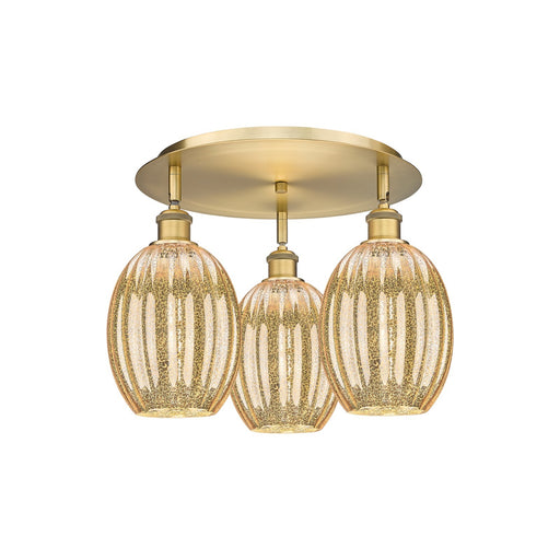 Innovations Preston Bulb 18in 3-Light Semi-Flush | Industrial Brushed Brass and Mercury Glass | Kitchen & Hallway | Model 516-3C-BB-G459-6ME