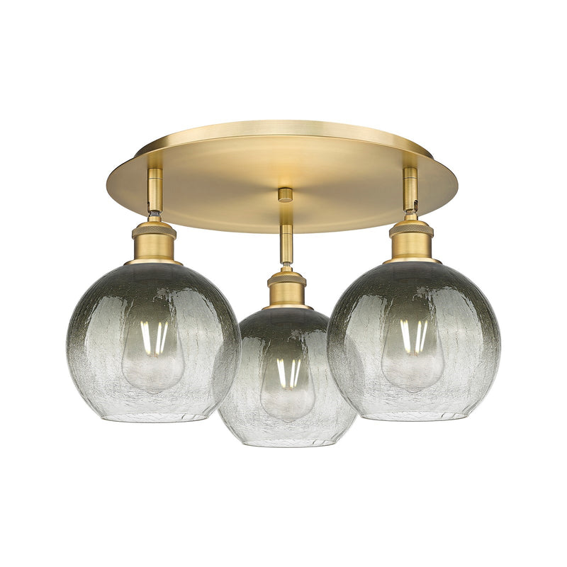 Innovations Brookhaven Globe 19in 3-Light Semi-Flush | Industrial Brushed Brass and Slate Glass | Kitchen & Hallway | Model 516-3C-BB-G483-8SL