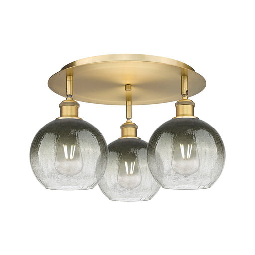 Innovations Brookhaven Globe 19in 3-Light Semi-Flush | Industrial Brushed Brass and Slate Glass | Kitchen & Hallway | Model 516-3C-BB-G483-8SL