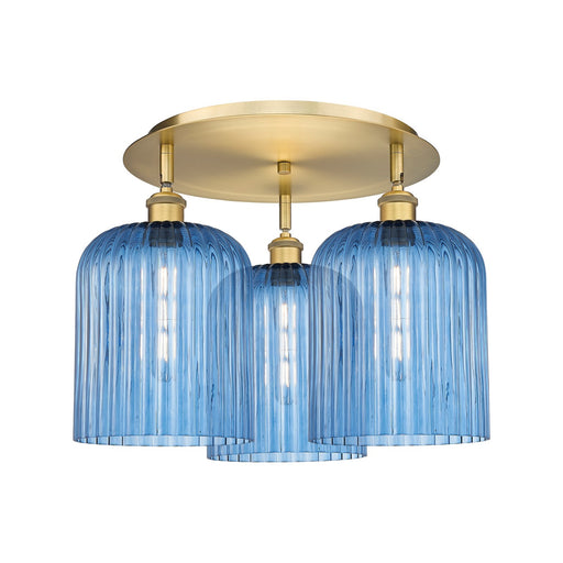 Innovations Bridal Veil 17in 3-Light Semi-Flush Mount | Art Nouveau Brushed Brass and Princess Blue Glass | Kitchen | Model 516-3C-BB-G559-8BL