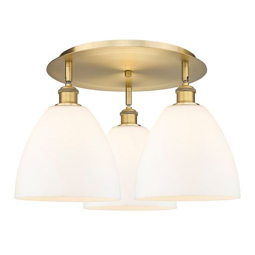 Innovations Bristol 21in 3-Light Semi-Flush Mount | Industrial Brushed Brass and Matte White Glass | Kitchen & Dining Room | Model 516-3C-BB-GBD-91