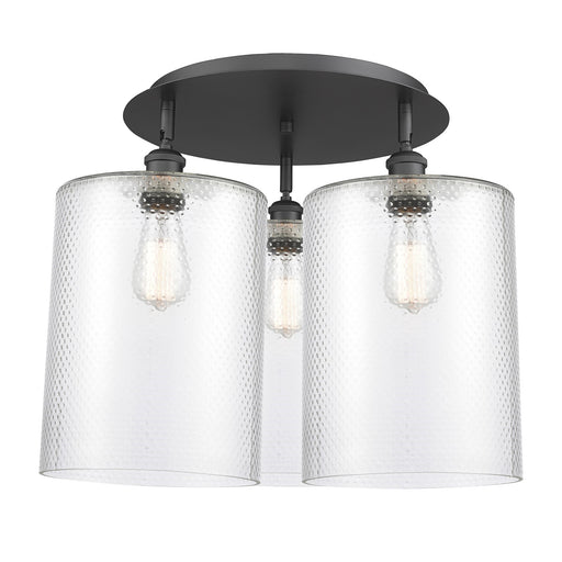 Innovations Cobbleskill 21in 3-Light Semi-Flush | Industrial Matte Black and Clear Glass | Kitchen & Hallway | Model 516-3C-BK-G112-L