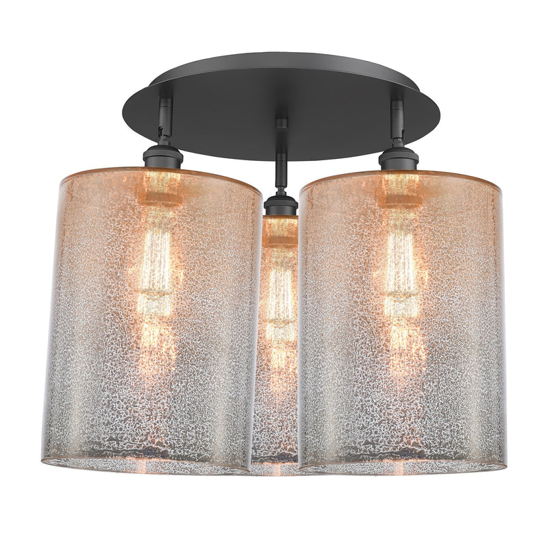 Innovations Cobbleskill 21in 3-Light Semi-Flush | Industrial Matte Black and Mercury Glass | Kitchen & Hallway | Model 516-3C-BK-G116-L