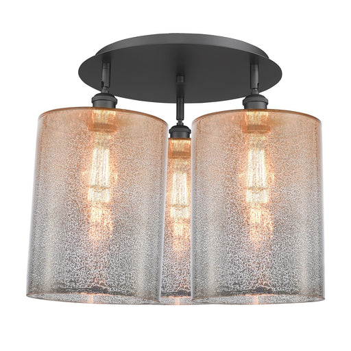 Innovations Cobbleskill 21in 3-Light Semi-Flush | Industrial Matte Black and Mercury Glass | Kitchen & Hallway | Model 516-3C-BK-G116-L