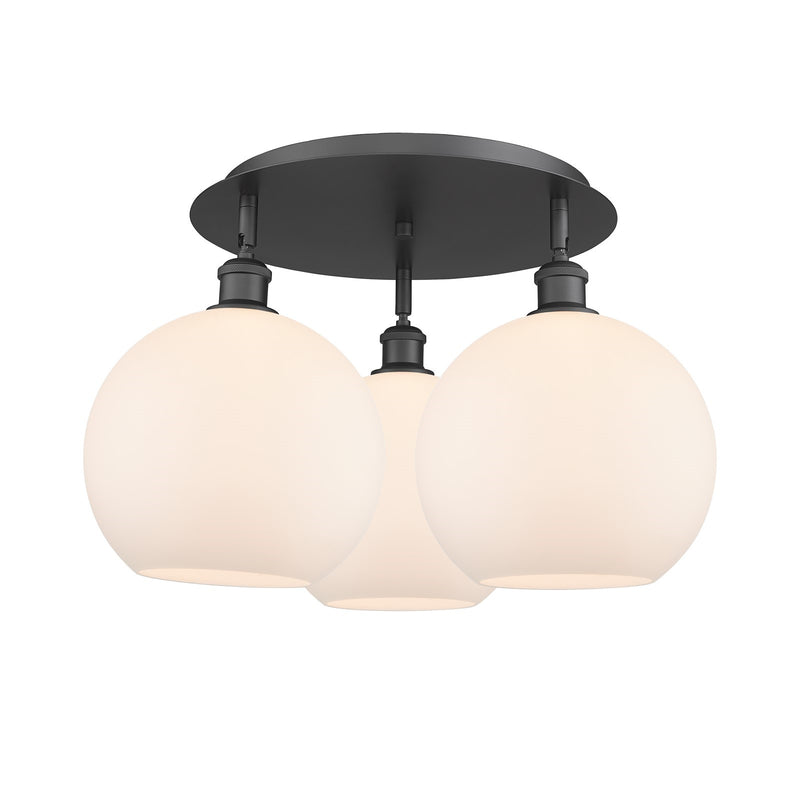 Innovations Athens 22in 3-Light Semi-Flush | Industrial Matte Black and Matte White Glass | Kitchen & Hallway | Model 516-3C-BK-G121-10