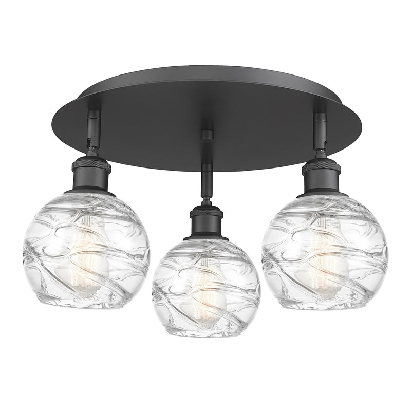 Innovations Athens Deco Swirl 18in 3-Light Semi-Flush | Industrial Matte Black and Clear Glass | Kitchen & Entryway | Model 516-3C-BK-G1213-6CL