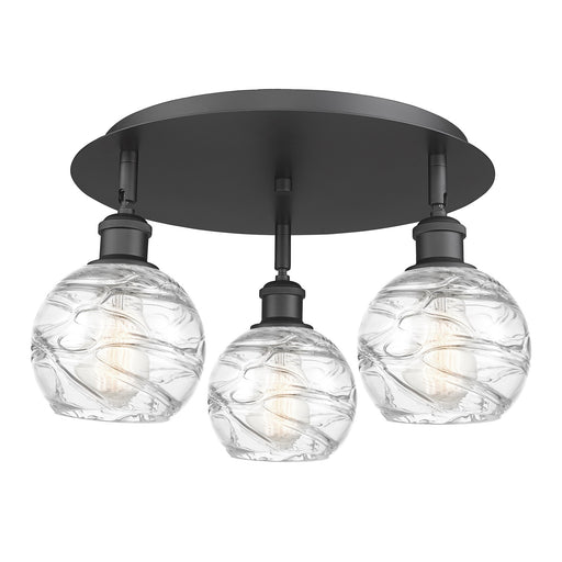 Innovations Athens Deco Swirl 18in 3-Light Semi-Flush | Industrial Matte Black and Clear Glass | Kitchen & Entryway | Model 516-3C-BK-G1213-6CL