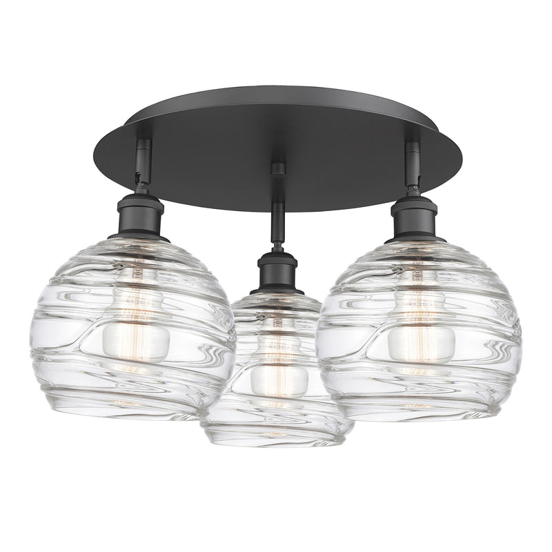 Innovations Athens Deco Swirl 20in 3-Light Semi-Flush | Industrial Matte Black and Clear Glass | Kitchen & Dining Room | Model 516-3C-BK-G1213-8CL