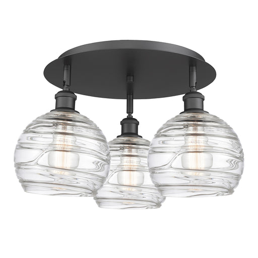 Innovations Athens Deco Swirl 20in 3-Light Semi-Flush | Industrial Matte Black and Clear Glass | Kitchen & Dining Room | Model 516-3C-BK-G1213-8CL