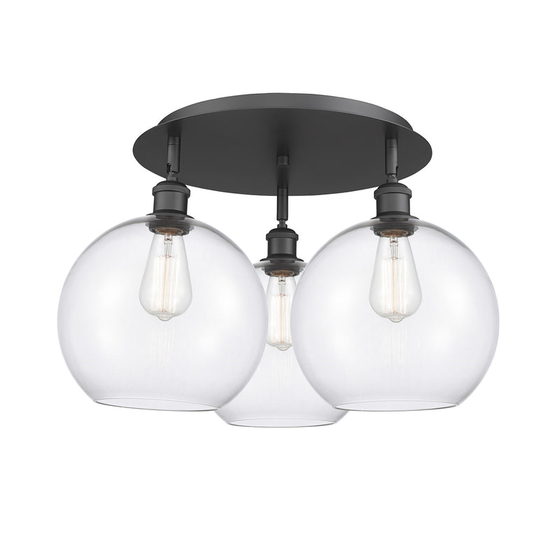 Innovations Athens 22in 3-Light Semi-Flush | Industrial Matte Black and Clear Glass | Kitchen & Hallway | 21.75 x 13 in | Model 516-3C-BK-G122-10